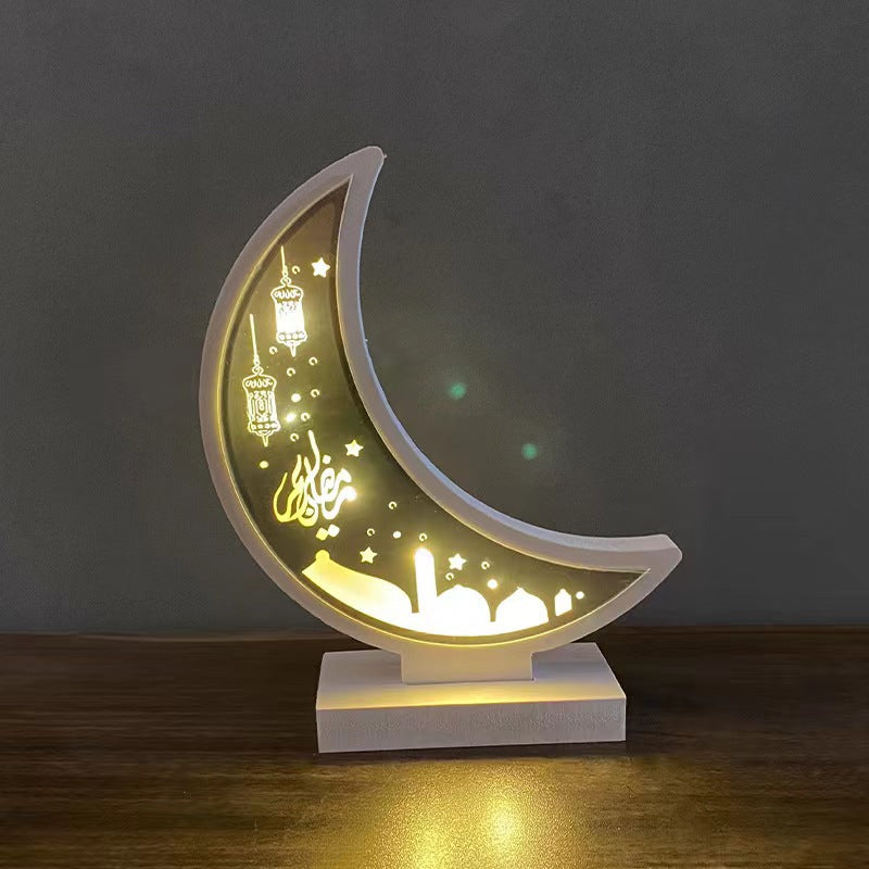 Cross-border new Middle East festival eid moon decoration ornaments led agley wood crafts Ramadan